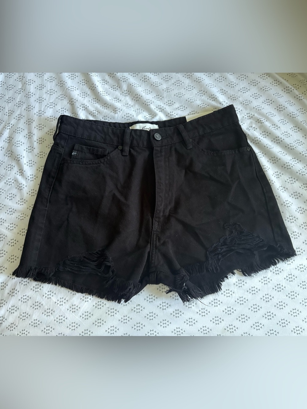 KanCan Black Distressed Frayed Denim Shorts